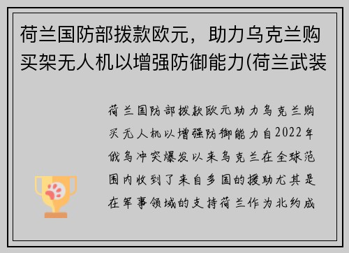 荷兰国防部拨款欧元，助力乌克兰购买架无人机以增强防御能力(荷兰武装力量)