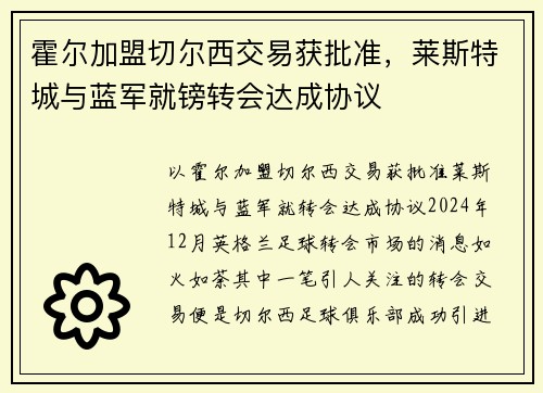 霍尔加盟切尔西交易获批准，莱斯特城与蓝军就镑转会达成协议