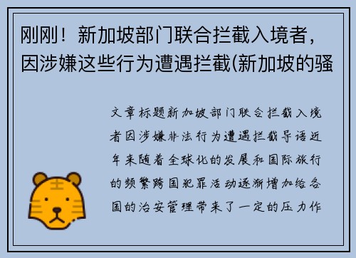 刚刚！新加坡部门联合拦截入境者，因涉嫌这些行为遭遇拦截(新加坡的骚扰电话怎么拦截)