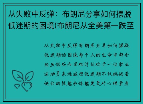 从失败中反弹：布朗尼分享如何摆脱低迷期的困境(布朗尼从全美第一跌至第二四五)