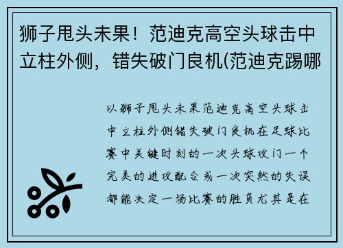 狮子甩头未果！范迪克高空头球击中立柱外侧，错失破门良机(范迪克踢哪边)